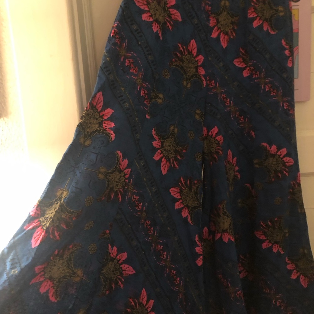 Free People Blue Wide-Leg Jumpsuit with Pink Floral Print - Picture 2 of 12
